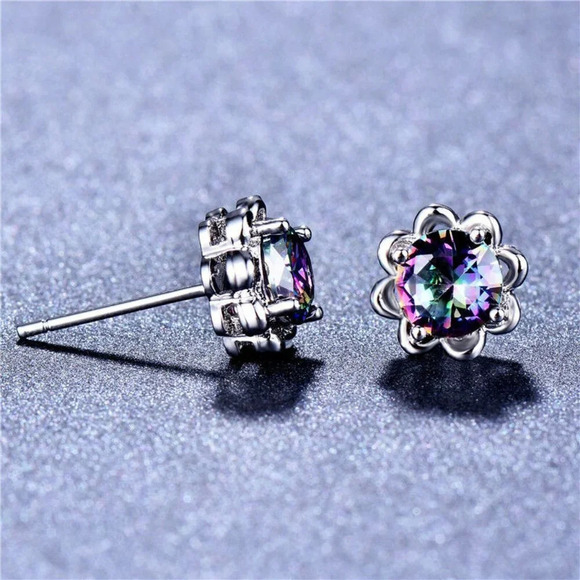 🍁 Round Colorful Micro Pave Zircon Stud Earrings for Women, EVGG1034 - Picture 3 of 5